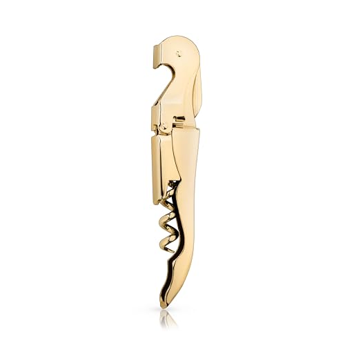 Viski 24k Gold Plated Signature Double Hinged Waiter's Corkscrew Wine Opener, Stainless Steel with Built-in Bottle Opener & Foil Cutter for Home Bar, Kitchen, Travel, Gifts for Wine Lovers, Set of 1 - style: Standard