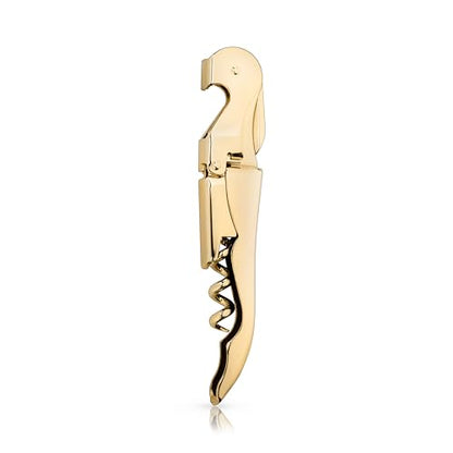 Viski 24k Gold Plated Signature Double Hinged Waiter's Corkscrew Wine Opener, Stainless Steel with Built-in Bottle Opener & Foil Cutter for Home Bar, Kitchen, Travel, Gifts for Wine Lovers, Set of 1 - style: Standard