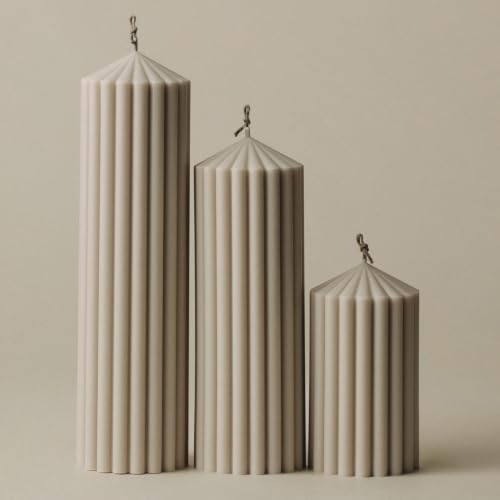 LAWA Ribbed Peak Pillar Candle - Large Beautiful Handmade Pillar Scented Soy Wax Candle Elegant Bubble Aesthetic Candle Housewarming Gift Home Room Shelf Decor Idea White (Set of 3, Moon Gray) - color: Moon Gray, size: Set of 3
