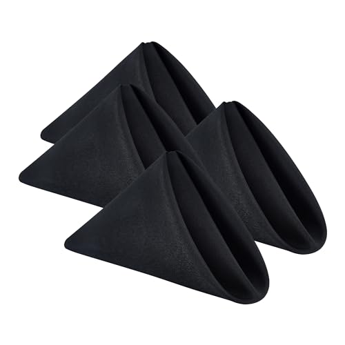 Wolkemer Set of 4 Black Cloth Napkins 17 x 17 Inches Solid Washable Polyester Dinner Napkins with Hemmed Edges for Dinners Parties Weddings Banquets Events Table Decoration - color: Black