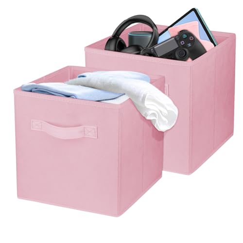2Pcs Storage Cubes,10.5 Inch Collapsible Storage Bins,Fabric Foldable Bins | [Pink] [For Organization, Durable Storage Bins for Closet, Shelves, Offices] - color: Pink