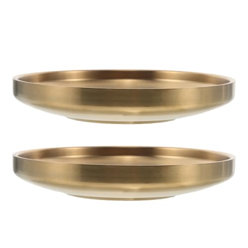 Kichvoe 2pcs Small Gold Key Holder Bowl for Entryway Table, Stainless Steel Ring Holder Tray with Dedicated Sections for Keys and Jewelry, Polished Surface, Minimalist Modern Decorative