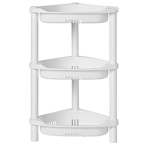 ELYKEN Corner Shower Caddy Standing, 3 Tier Plastic Shower Organizer, White | Rustproof Plastic Shower Shelves with Hook for Storing Bath Essentials in Bathroom corner, Bathtub - color: White, size: 3-Tier