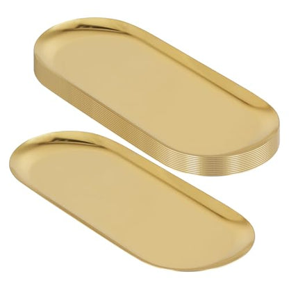 SHEUTSAN 12 Pack Gold Serving Tray, 10x4 Inch Stainless Steel Decorative Oval Gold Platter Tray for Dresser Counter, Jewelry Dish, Organizer