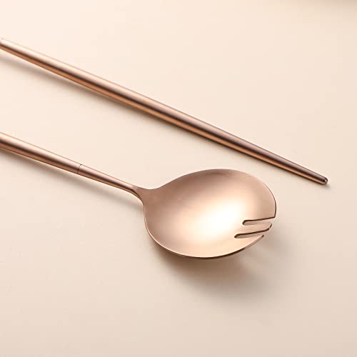 Salad Servers,Spoon and Fork Set 11.41 inch,18/10 Stainless Steel Salad Serving Titanium Plating (Rose gold) - color: Rose Gold