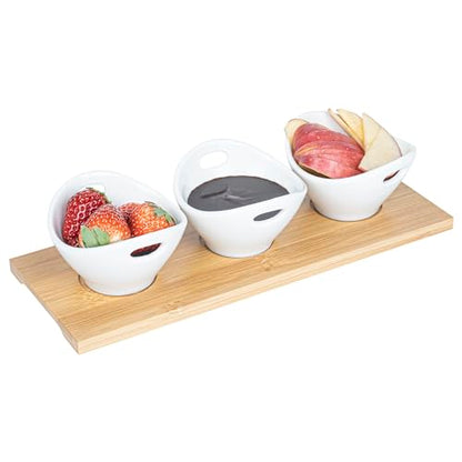 Restaurantware 6 oz Rectangle White Bamboo Porcelain Basket Bowl Set - size: Triple set, style: Basket