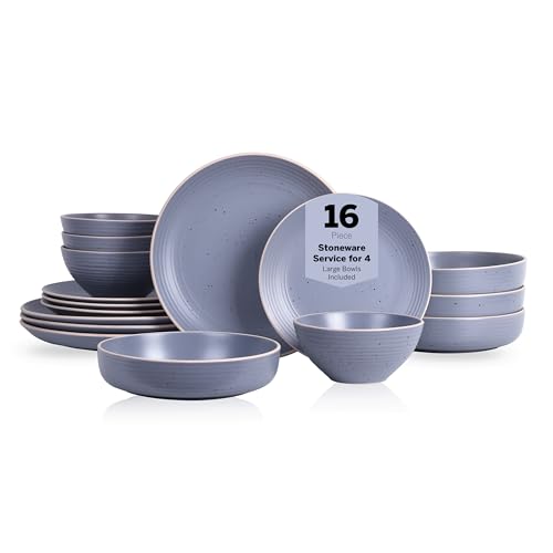 Stone Lain Lauren Stoneware, Rustic Plates and Bowls Set, Dinnerware, Service for 4, Speckled Light Gray, Dishwasher & Microwave Safe, 16-Piece - color: Light Gray, size: 16-Piece Service for 4