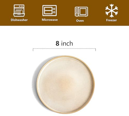 vicrays Ceramic Salad Plates Set - Porcelain 8 Inch Flat Dessert Appetizer Plate for Lunch Home Party Restaurant - Scratch Resistant Microwave Oven and Dishwasher Safe - Set of 6 (Beige) - color: Beige