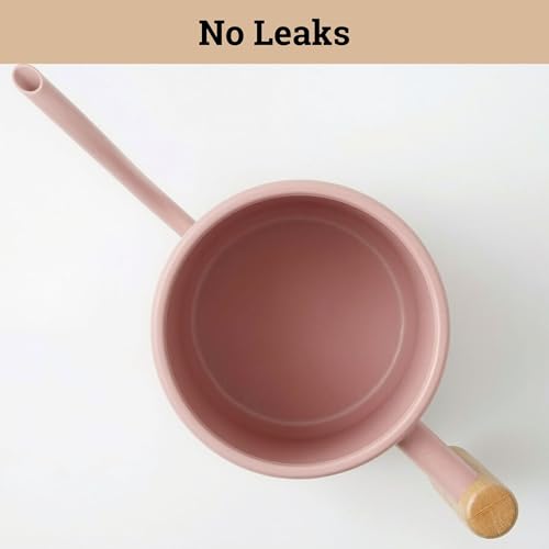Metal Small Indoor Watering Can with Long Spout & Real Wood Handle, 35oz | Long Spout, Stainless Steel, Real Wood Handle, Gentle Flow, No Spills, Suitable for House Plants, Succulents & Seedlings - color: Pink