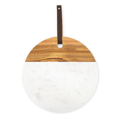 Weddingstar Circular Wooden Acacia Plank & Marble Cutting Board Serving Tray - Non-Customizable - style: Non-Customizable