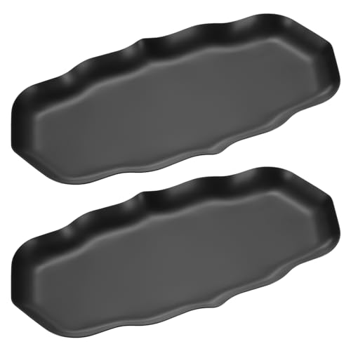 uxcell 2pcs Stainless Steel Decorative Tray 8.6" x 4.3" Wave Serving Tray Suitable for Jewelry Coffee Table Bar Kitchen Countertop Bathroom Tableware, Black - color: Black