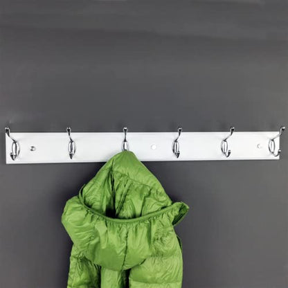 Wooden Wall Mounted Coat Rack 27 Inch (70cm) With 6 Silver Hooks, Lang White, for Entrance, Hallway, Bedroom - Wood Clothes Hanger - size: Long-27.6in(70cm),6 Silver Hooks, style: Modern