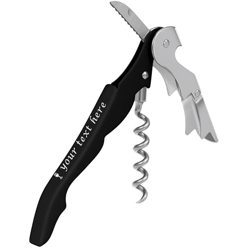 Custom Wine Bottle Opener, Stainless Steel Wine Key Corkscrew w/Foil Cutter | 5-20Pcs Double Hinged,Personalized Engraved Logo&Text,Gift for Servers,Sommeliers,Bartenders,Compact Travel Professional - color: Black