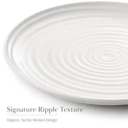Portmeirion Sophie Conran Round Serving Platter - White | 12" Porcelain Serving Dish for Appetizers, Sandwiches, Desserts & Snacks, Oven, Microwave, Freezer & Dishwasher Safe