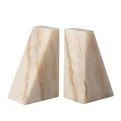 Marble Bookends for Shelves, Large Bookends for Heavy Books, Non-Slip 7Lbs Stone Book Ends for CD/Movies, Modern Decorative Bookends for Shelves Table Home Decor(Navona) - color: Trapezoid-navona