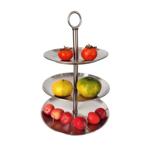 Metal 3 Tier Round Serving Tray, Cupcake Dessert Appetizer Stand, Stainless Steel Cake Cupcake Tower Stand Holder for Home Garden Display Wedding Bridal Shower Birthday Party Supplies (Silver)