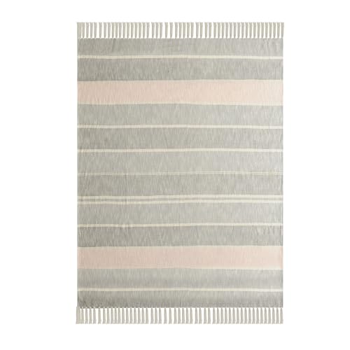 HomeRoots 50" X 60" Gray Woven Cotton Striped Throw Blanket with Tassels