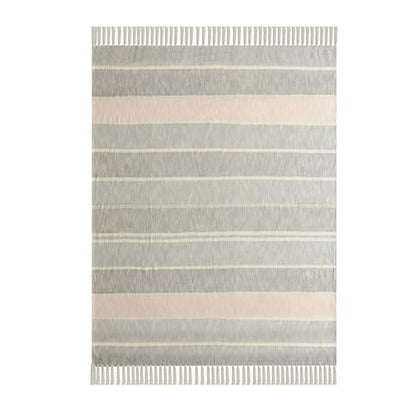 HomeRoots 50" X 60" Gray Woven Cotton Striped Throw Blanket with Tassels
