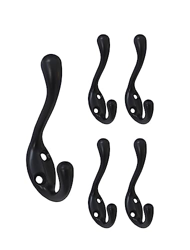 Premium Quality Heavy Duty Coat and Hat Hook Hanger, 3-3/8", Zinc Die Cast, Black, 5 Pack, Made in Taiwan - size: 5 Pack (Black)