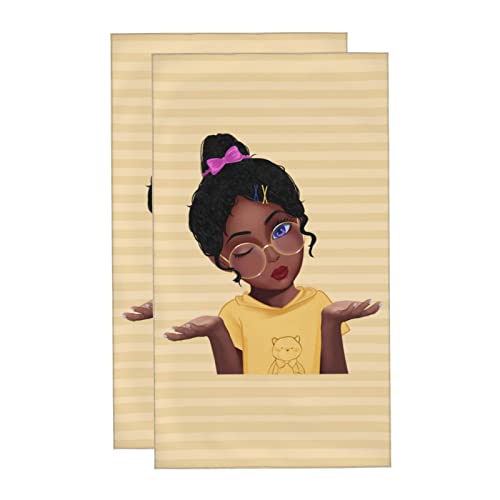 Hand Towels Set of 2 Hand Towels for Bathroom Black Girl Decorative 27.5x16Inch Absorbent Soft for Yoga Gym Spa Hotel Bathroom Kitchen - color: Style16