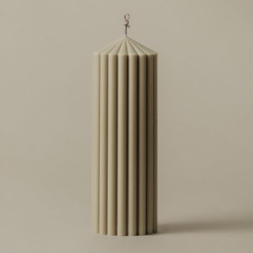 LAWA Ribbed Peak Pillar Candle - Large Beautiful Handmade Pillar Scented Soy Wax Candle Elegant Bubble Aesthetic Candle Housewarming Gift Home Room Shelf Decor Idea White (Medium, Olive Beige) - color: Olive Beige, size: Medium