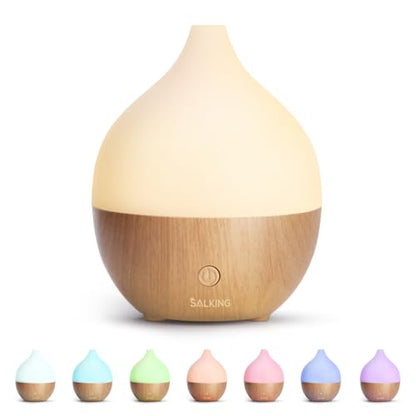 SALKING Essential Oil Diffuser for Home, 100ml Small Aromatherapy Diffuser | Ultrasonic Diffusers for Essential Oils, Warm White Lights, Cool Mist Humidifier with Auto Shut-Off, for Bedroom, Office - color: White + Wooden Grain