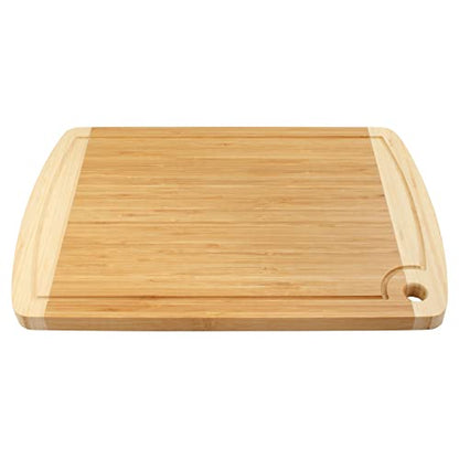 BambooMN Heavy Duty Premium Bamboo Two-Toned Cutting Board w/Hanging Hole - 17.25" x 11.75" x 0.75" - Grooved/Flat - 2 Pieces - size: 17.25" x 11.75" (Two-Tone w/hole)