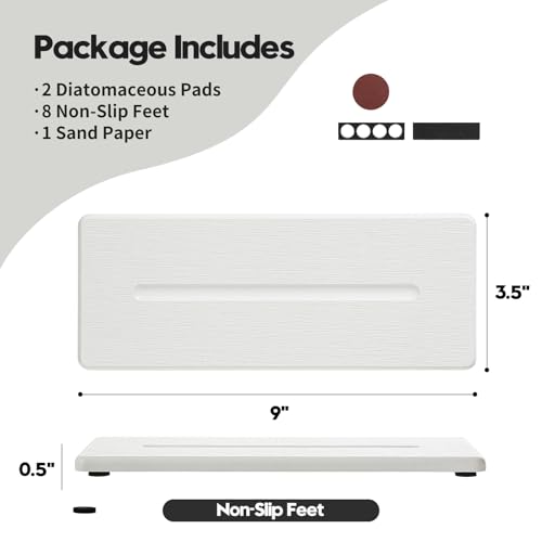 2 Pack Diatomite Stone Sink Tray, Water Absorbing Mat for Kitchen & Bathroom Counter, Quick Dry Soap Dish Makeup Vanity Caddy,Sponge Holder Organizer, White - 2pcs of 9"x 3.5" - color: 2 Pcs - White - 9"x 3.5"