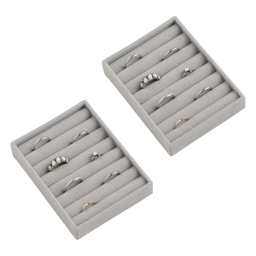 Small Jewelry Trays for Drawer,2 Pack 7 Slots Ring Organizer | Jewelry Box Inserts,Drawer Inserts,Vanity Drawer Organizer,Mini Size,Compact Ring Holder,Stackable Ring Tray - color: Grey, size: 7 Slots Set 2