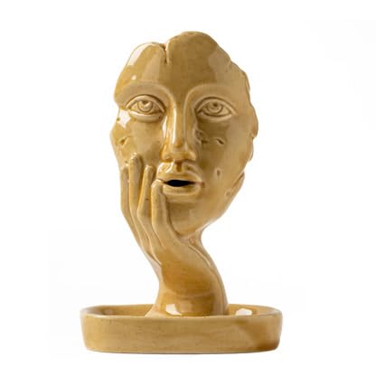 Yellow Woman Face Backflow Incense Burner Holder for Sticks Cones | Smoke Head Waterfall Incense Cones Holder,Back Flow Hand Stick Holder,Female Statue,Art Figurine,Home Decoration,Ornaments - color: Yellow Face