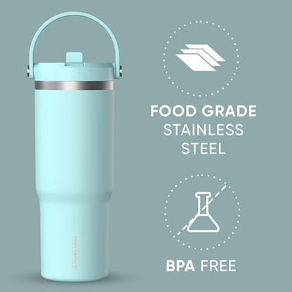 Hydrapeak Nomad 32oz Stainless Steel Insulated Travel Tumbler with Handle & Straw Lid, Leakproof, Cupholder Friendly, Back to School, College Dorm, Gym & Everyday Hydration, Cold 24 Hours (Alpine) - color: Alpine