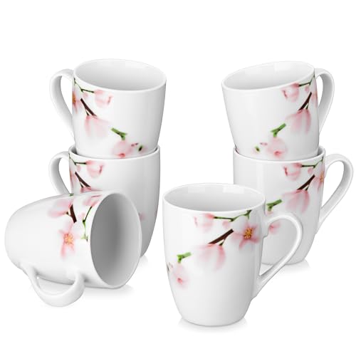 VEWEET Coffee Mugs Set of 6, 11 OZ Floral Ceramic Mugs, ANNIE | 11 OZ Floral Ceramic Coffee Mugs ANNIE Series, Microwave and Dishwasher Safe, Perfect for Tea, Coffee, and Gifting - color: ANNIE, size: 11 OZ (Set of 6)