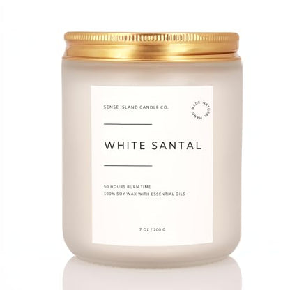 White Santal Scented Candle for Home | Natual Soy Wax | 50 hrs Burn Time | Hand Poured in Small Batches | Premium Fragrance - color: White Santal
