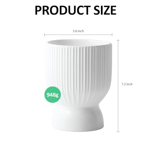 OXART 5.6 Inch Plant Pot, Ceramic Planters for Indoor Plants, Large Indoor Plant Pot with Drainage Holes, Flower Pots, Decorative Pots for Flowers & Herbs, White
