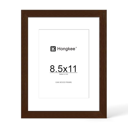 Hongkee 8.5x11 Oak Wood Picture Frame 1 Pack(Matted 6x8), Real Glass Cover | Walnut, 8.5 x 11 Solid Wood Frame for Wall or Tabletop Display - Includes Easel Back, Vertical Hang - Ideal for Home, Office - color: Walnut, size: 8.5X11 in