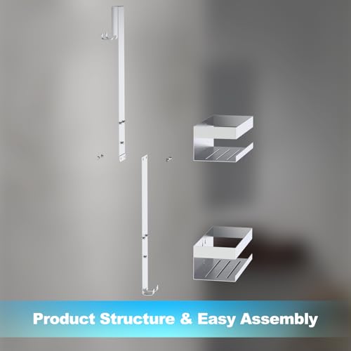 Shower Caddy Hanging, Over Frameless Glass Door Shower Shelf, Silver | SUS304 Stainless Steel, Bathroom Organizer/Rack No Drilling