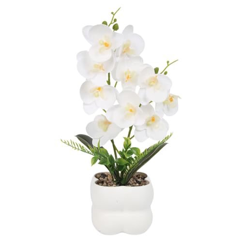 White Artificial Orchids Flowers with Vase for Table Centerpieces | 14" Fake Orchid Flowers in Pot Washable Faux Orchid Phalaenopsis Flower Arrangement for Home Table Office Wedding Party Decor - color: White
