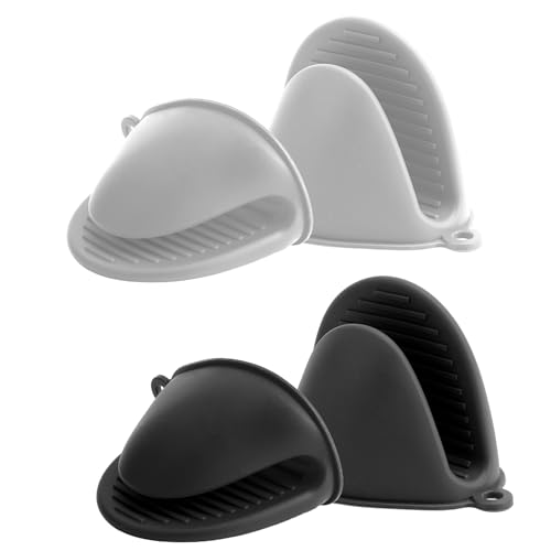 4pcs Mini Silicone Oven Mitts Heat Resistant Rubber Oven Gloves Mini Silicone Pot Holder for Kitchen Small Baking Kitchen Mittens Cooking Pinch Grip for Air Fryer Kitchen Cooking Baking Black Grey - color: Black and Grey, size: 4 pcs