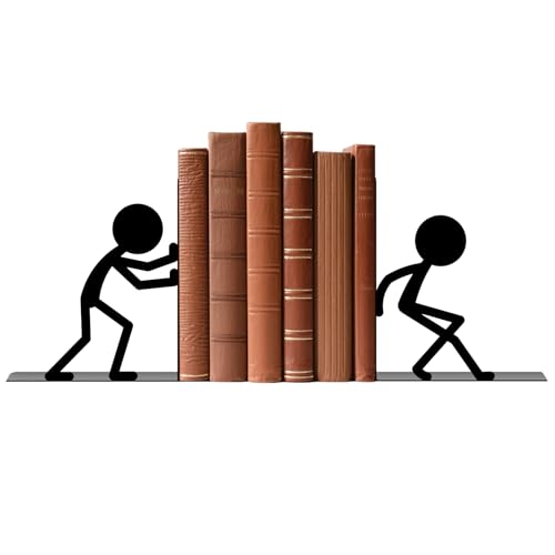 Metal Figurine Bookends People Bookends Decorative Cute Book Ends for Shelves Shelf Stoppers for Reading Decor Bookshelf Decor Home Office Desk Decor - style: Push Book People Decorative Bookends