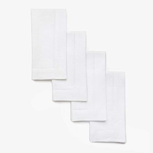 Solino Home 100% Pure Linen Napkins White Hemstitch, 20 x 20 in, Set of 4 | Classic Hemstitch Cloth Napkins for everyday meals and hosting, hand hemstitched borders, artisan crafted, OEKO-TEX Certified - color: 01: White, size: 20" x 20" (Set of 4)