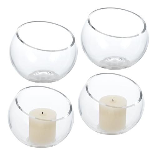 MyGift 5 Inch Clear Glass Round Bowl Air Plant Terrariums, Set of 4 | Versatile glass vessels showcase plants, candles, and decorative accents for weddings, events, shelves, and tabletop displays - size: Set of 4 (Round)