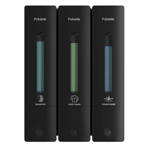 Shampoo and Conditioner Dispenser - Shower Soap Dispenser Wall Mounted No Drill - Shampoo Conditioner Body Wash Dispenser 3 Chamber - Easy Install for Bathroom Hotel Black 1200ml - color: Black 3 Chamber