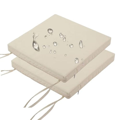Outdoor Chair Cushions Set of 2 14x14 In, Waterproof Fade Resistant Patio Furniture Cushions, 2 In Thick Sofa Couch Seat Cushion Replacement, Square Chair Pads w/ Ties and Washable Cover, Beige - color: Beige, size: 14x14x2 in