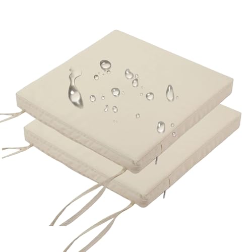 Outdoor Chair Cushions Set of 2 16x16 In, Waterproof Fade Resistant Patio Furniture Cushions, 2 In Thick Sofa Couch Seat Cushion Replacement, Square Chair Pads w/ Ties and Washable Cover, Beige - color: Beige, size: 16x16x2 in