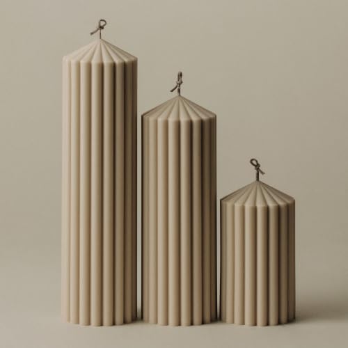 LAWA Ribbed Peak Pillar Candle - Large Beautiful Handmade Pillar Scented Soy Wax Candle Elegant Bubble Aesthetic Candle Housewarming Gift Home Room Shelf Decor Idea White (Set of 3, Sandstone) - color: Sandstone, size: Set of 3