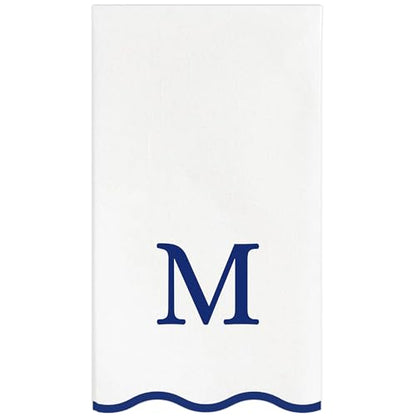 Stxy's Monogram Guest Towels, 40 Lettered Hand Towels - Navy Blue Letter 'M', Decorative Scalloped Monogrammed M Paper Napkins, Blue and White Disposable Dinner Napkins for Bathroom, Hostess Gifts - style: M