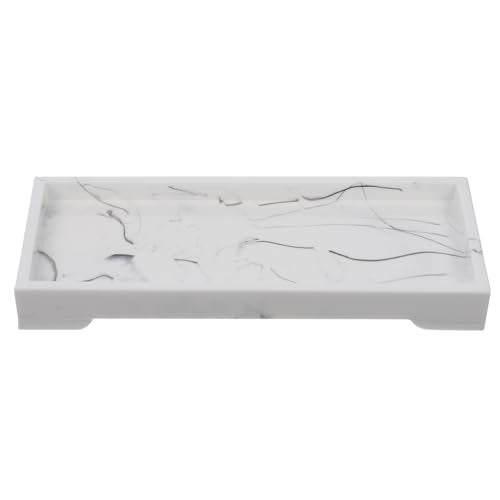 SHINEOFI Marble Design Composite Vanity Tray with Jewelry Organizer and Cosmetics Storage Holder, White Bathroom Countertop Plate for Home Skincare and Toiletries