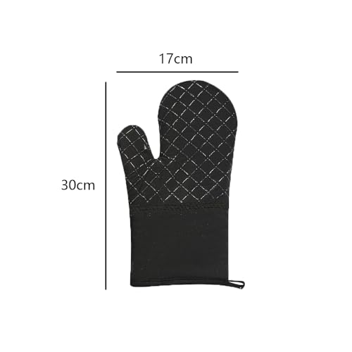 1 Pair Oven Mitts Heat Resistant Kitchen Oven Gloves Silicone Stripe Non-Slip Oven Mitts for Oven Baking BBQ,Black
