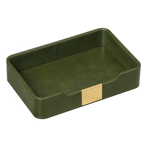 PU Leather Valet Tray, Nightstand Organizer, Catchall Tray, Green | 10.2" x 6.7" Decorative Tray with Gold Trim, Key Bowl for Entrayway Table Bedside Dresser, Vanity Perfume Tray for Men Women - color: Olive Green
