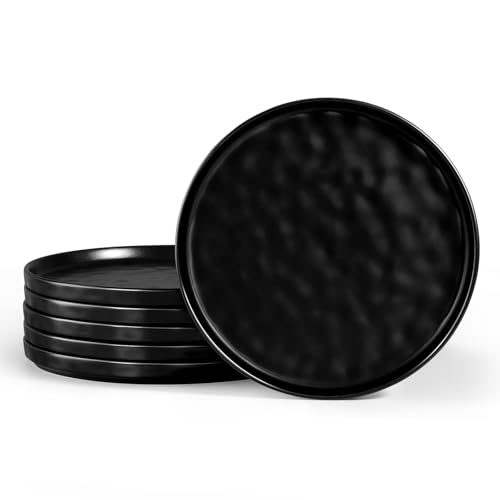 LIANYU Ceramic Dessert Plates Set of 6, 7.9 Inch Dinner Appetizer Plates for Kitchen & Dining, Porcelain Serving Round Plate for Cake, Bread, Salad, Snack, Microwave & Dishwasher Safe, Obsidian Black - color: Obsidian Black, size: 7.9 Inch for 6